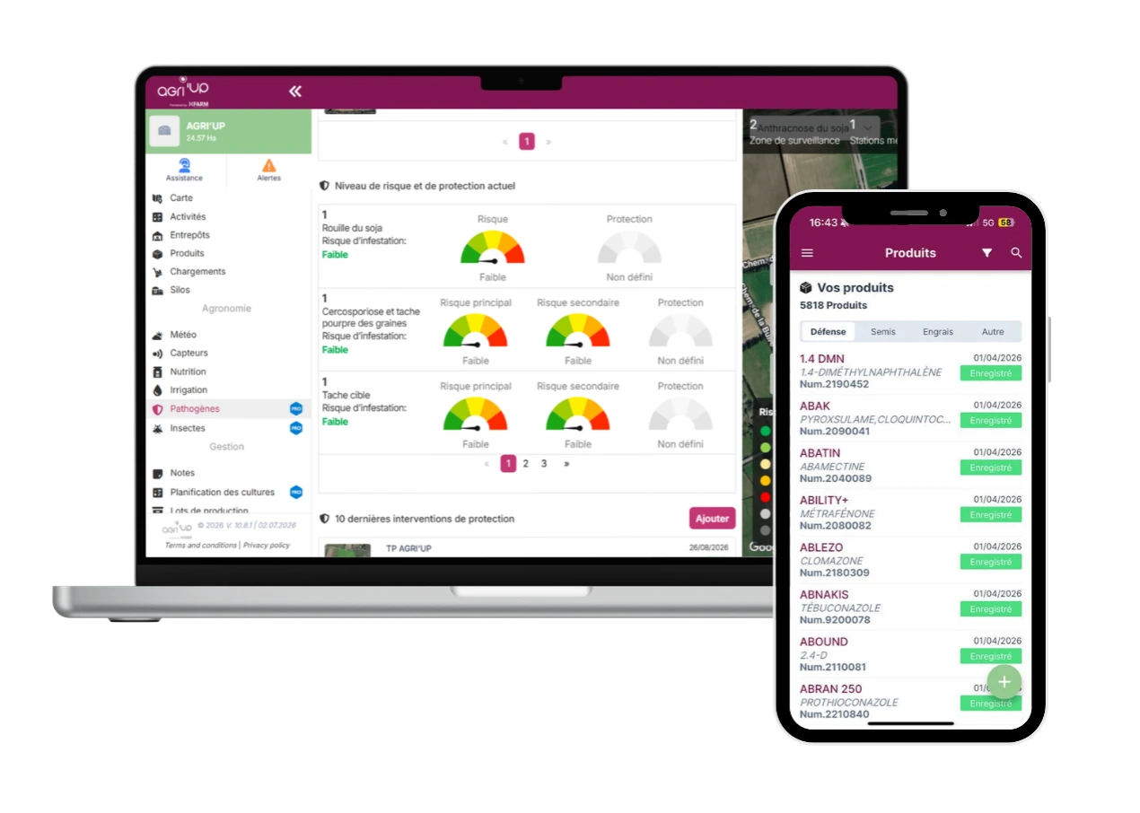 gestion des produits et du suivi maladies sur l'application AGRI'UP